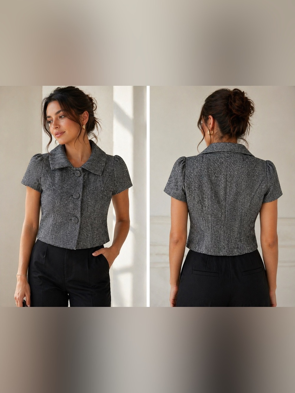Banana Republic Cropped Jacket 6P Short Sleeve Office Chic Pattern Button Jacket